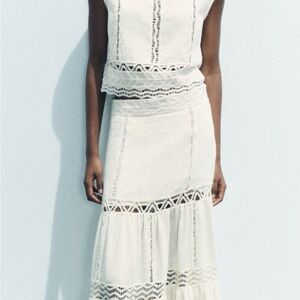 Zara Cream Lace-Trim Maxi Skirt 2 pc top and skirt